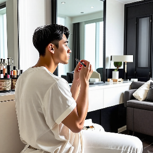 남성이 화장하는 장면