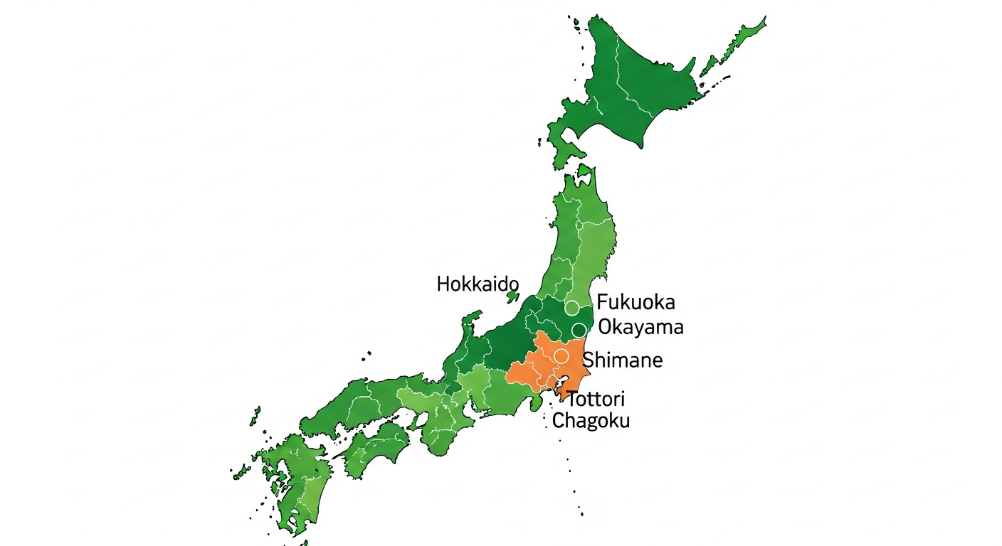 2025년 일본 지진 안전 지역 랭킹을 시각적으로 보여주는 일본 지도