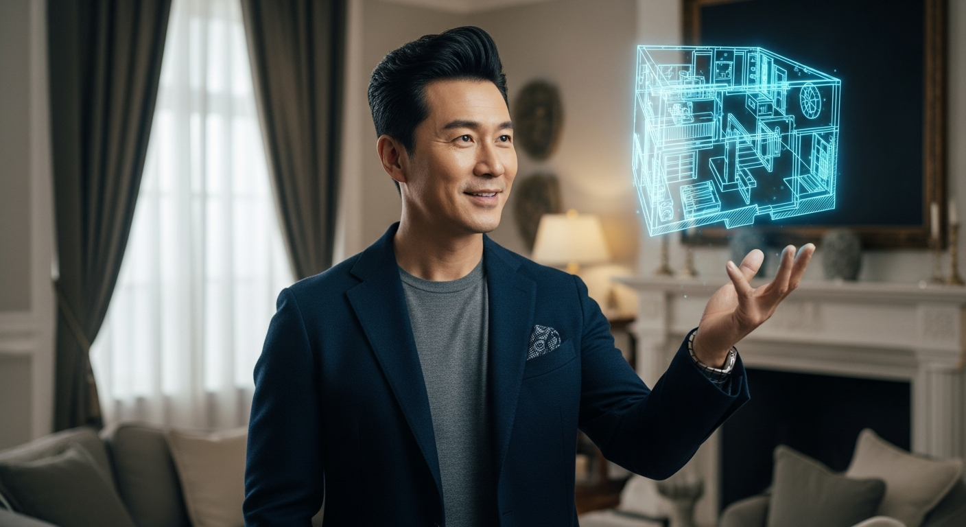 스마트폰 화면에 펼쳐진 3D 아파트 평면도로 복잡한 리스트 없이 집안 가전을 직관적으로 제어하는 스마트싱스 맵뷰 인터페이스