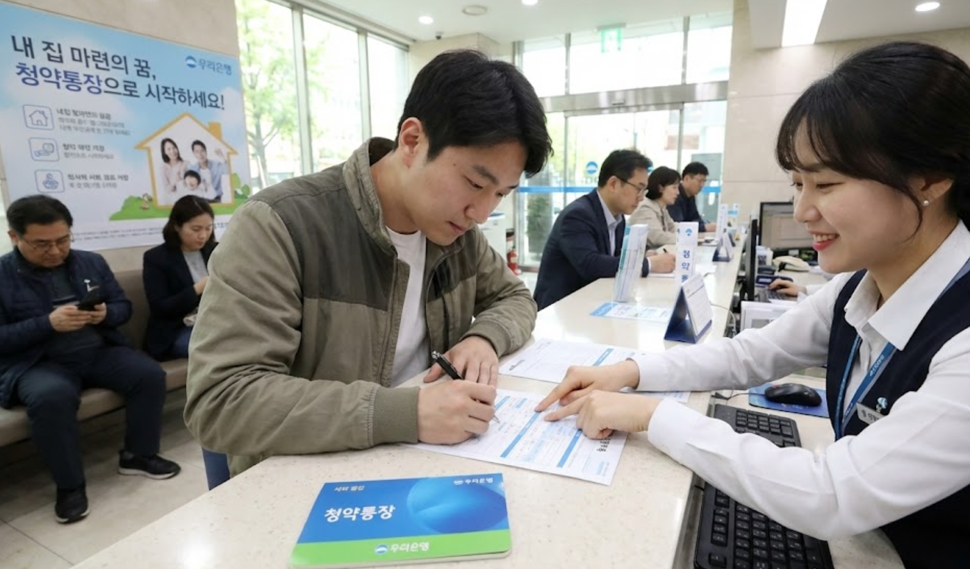 은행에서 청약통장 가입하는 사진