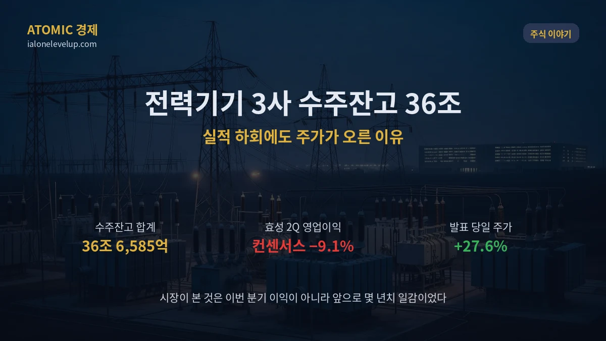 전력기기 3사 수주잔고 36조 원 AI 데이터센터 전력 수요로 초고압 변압기 수주가 급증한 2026년 2분기 일러스트