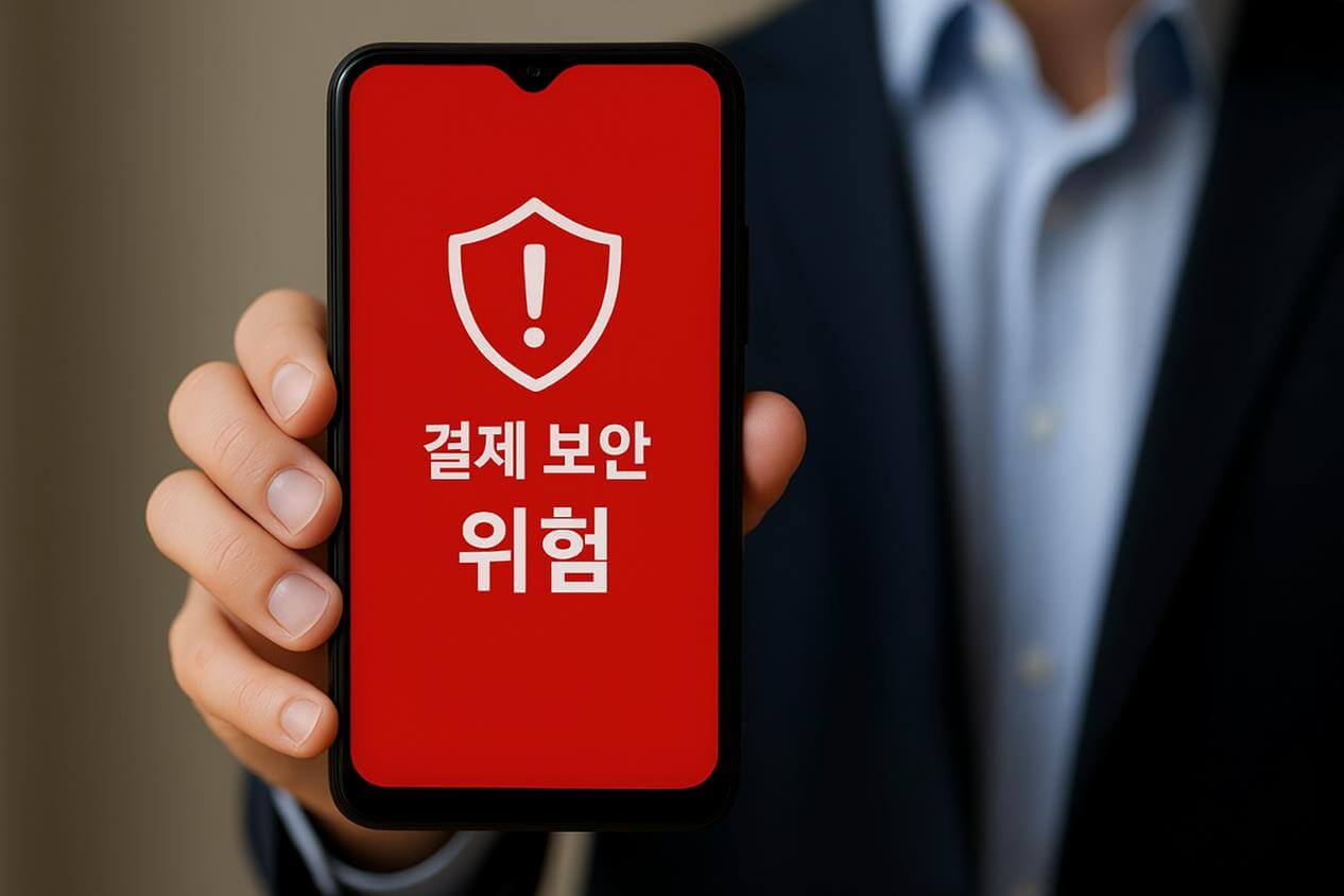 스마트폰 화면에 '결제 보안 위험' 경고 표시.