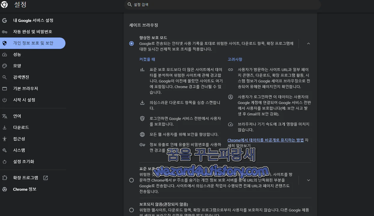 세이프 브라우징 향상된 보호 모드