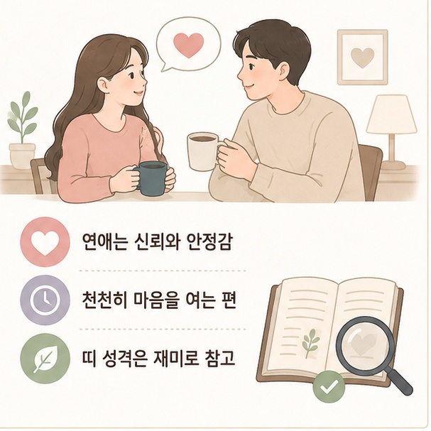 토끼띠 여자의 연애에서 신뢰와 안정적인 관계를 중요하게 여긴다는 전통적인 성격 해석을 안내한 이미지