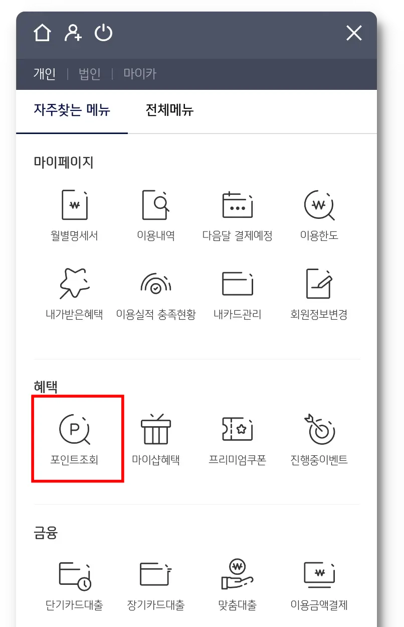 포인트헤택 조회하기