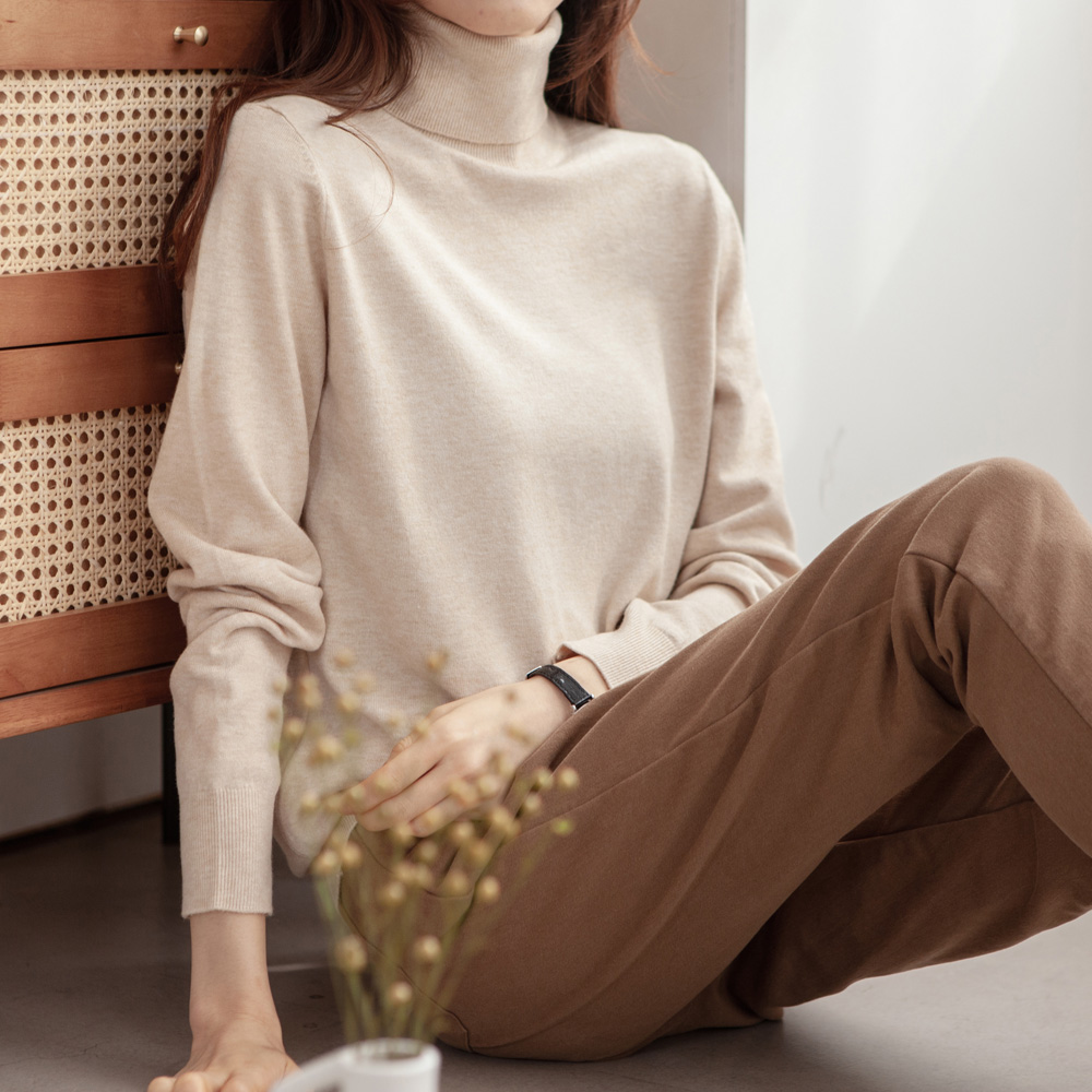 부드러운 터틀넥 겨울 이너니트 캐시미어 울 여성 목폴라 니트 티