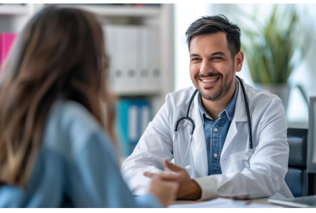 저소득층 병원비 지원 상담을 위해 의사와 환자가 마주 앉아 대화하는 모습