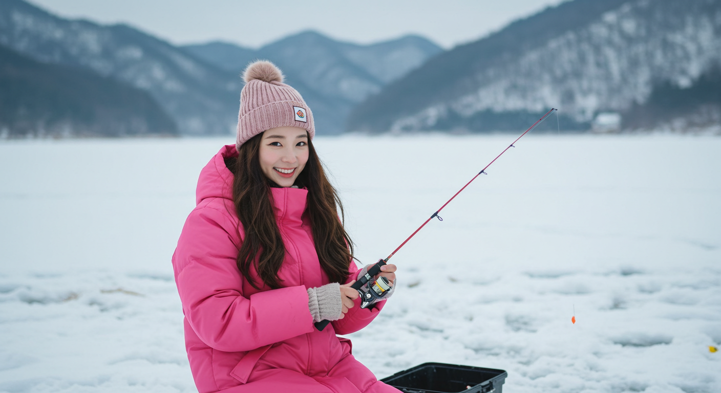 산천어 낚시를 즐기는 사람