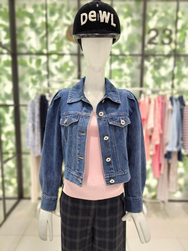 듀엘 퍼프소매 크롭 데님 자켓 L233PSJ402