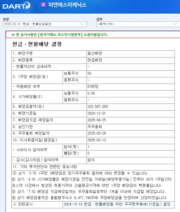 피앤에스미캐닉스(460940) 2025년 배당일