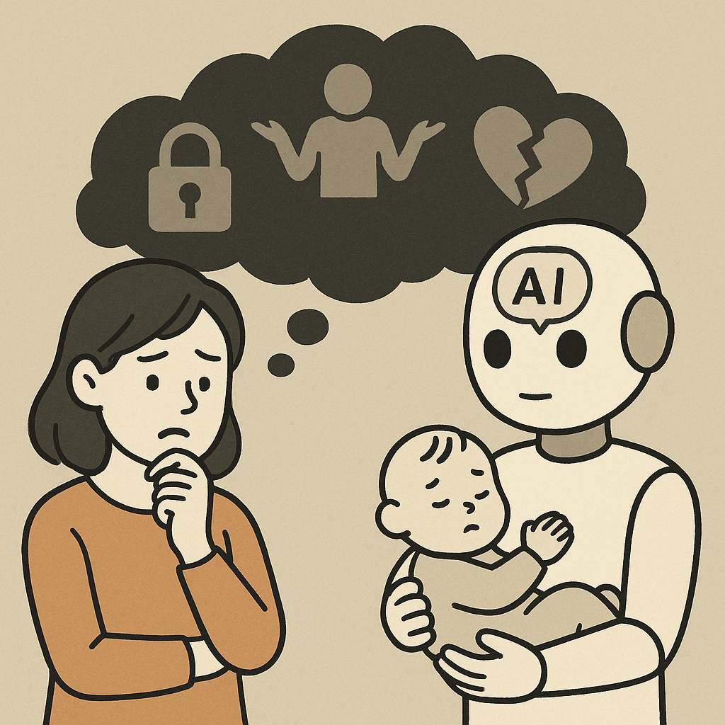 AI 육아의 윤리적 고민에 대한 이미지. AI에게 너무 의존하면 안 되는 이유를 알아보자.