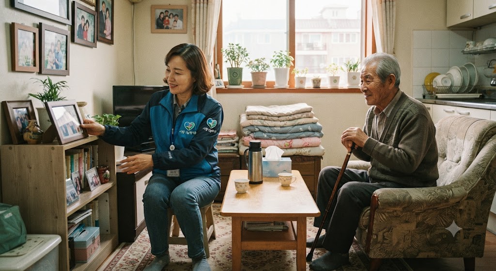 집안일 도와주고 있는 복지사