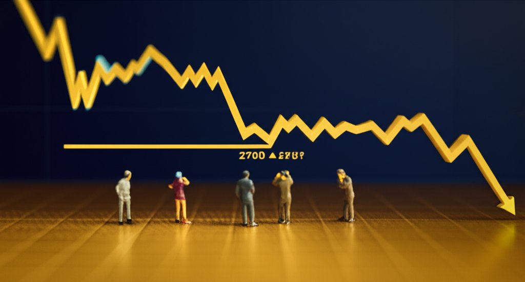 코스피 2700선이 무너지는 모습을 담은 미니어처 디오라마 스타일, 틸트시프트 효과 이미지