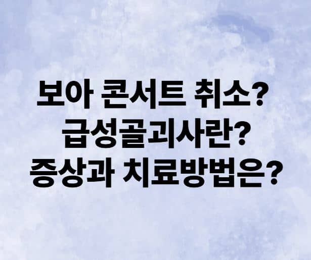 보아 급성 골괴사로 콘서트 취소? 증상과 치료방법은?