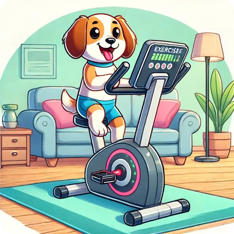 실내에서 자전거 타는 강아지 모습