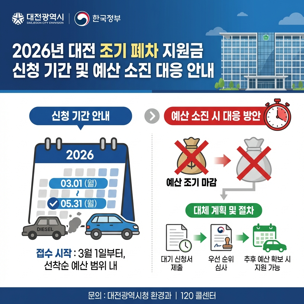 2026 대전 조기폐차지원금 신청 기간과 예산 소진 시 대처 방법