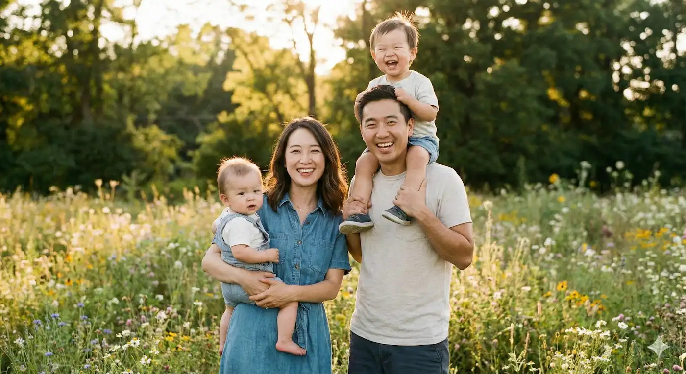 엔젤산업 미래 가족의 모습과 행복한 아이
