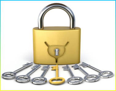 열쇠가있는 자물쇠에 방광의 모양. 3d 일러스트레이션