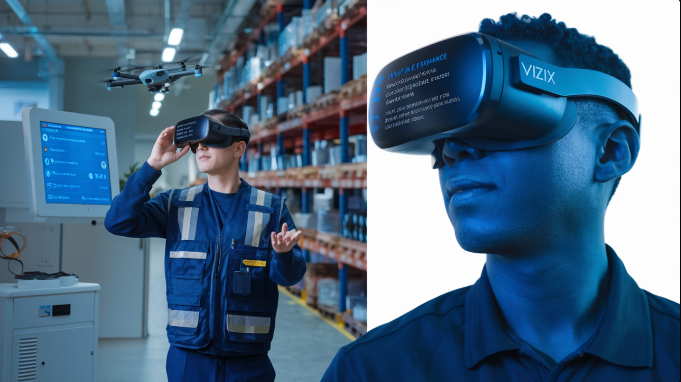 현장 기술자가 복잡한 기계를 수리하는 동안 증강 현실을 통해 도움을 받는 모습