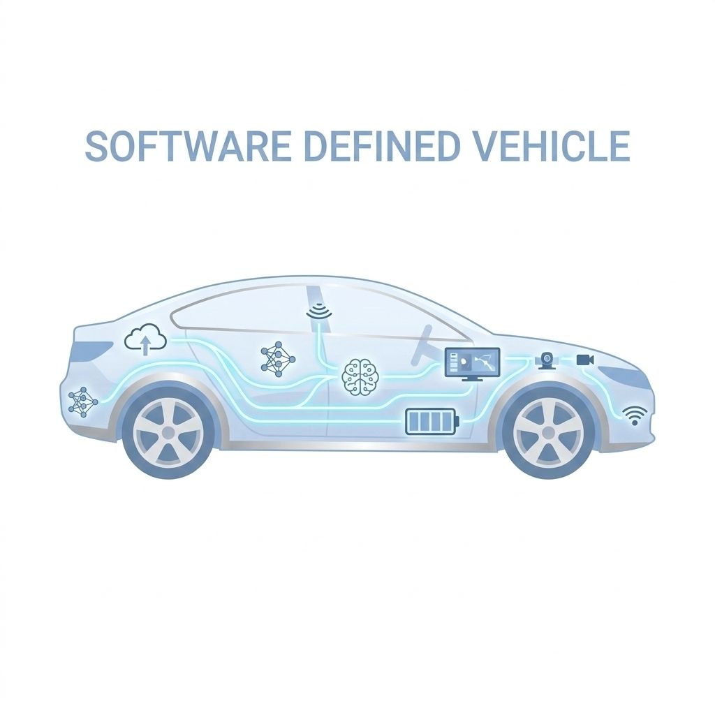 소프트웨어 중심 자동차 SDV 기술의 핵심 개념 시각화