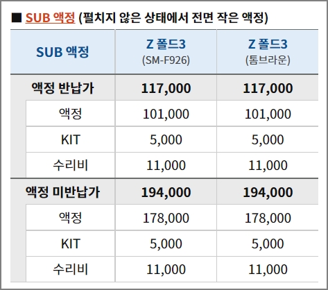 Z 폴드3 서브액정 수리비
