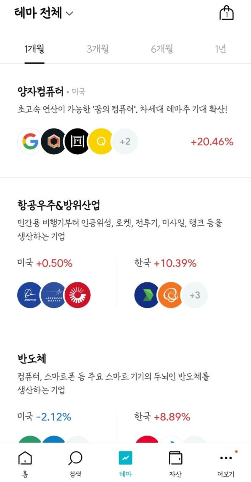 한국 투자 증권 미니스탁 어플 테마 투자 화면