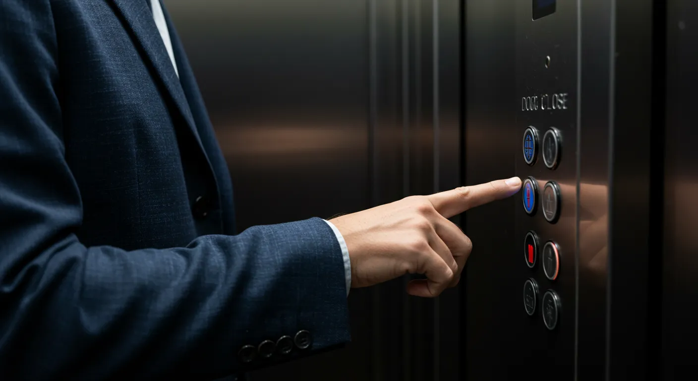 엘레베이터 닫힘 버튼을 열심히 누르고 있는 사람