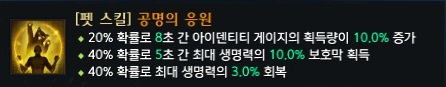 로스트아크 펫 스킬인 공명의 응원의 내용을 캡쳐한 사진