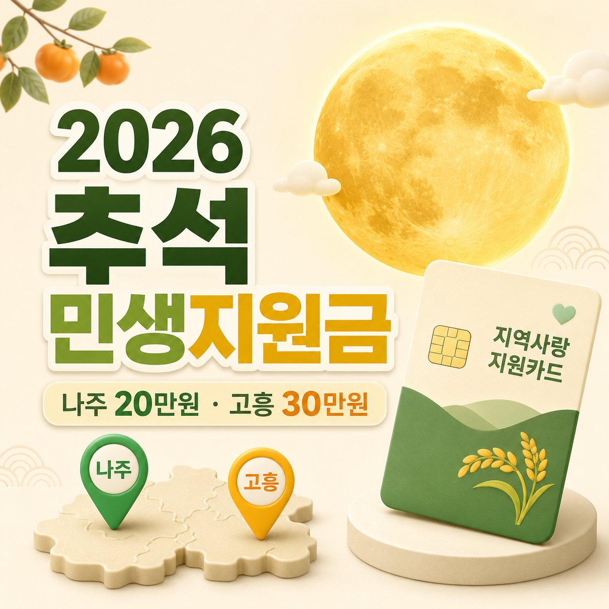 2026 추석 민생지원금 나주 20만원 고흥 30만원 지역별 지원 안내