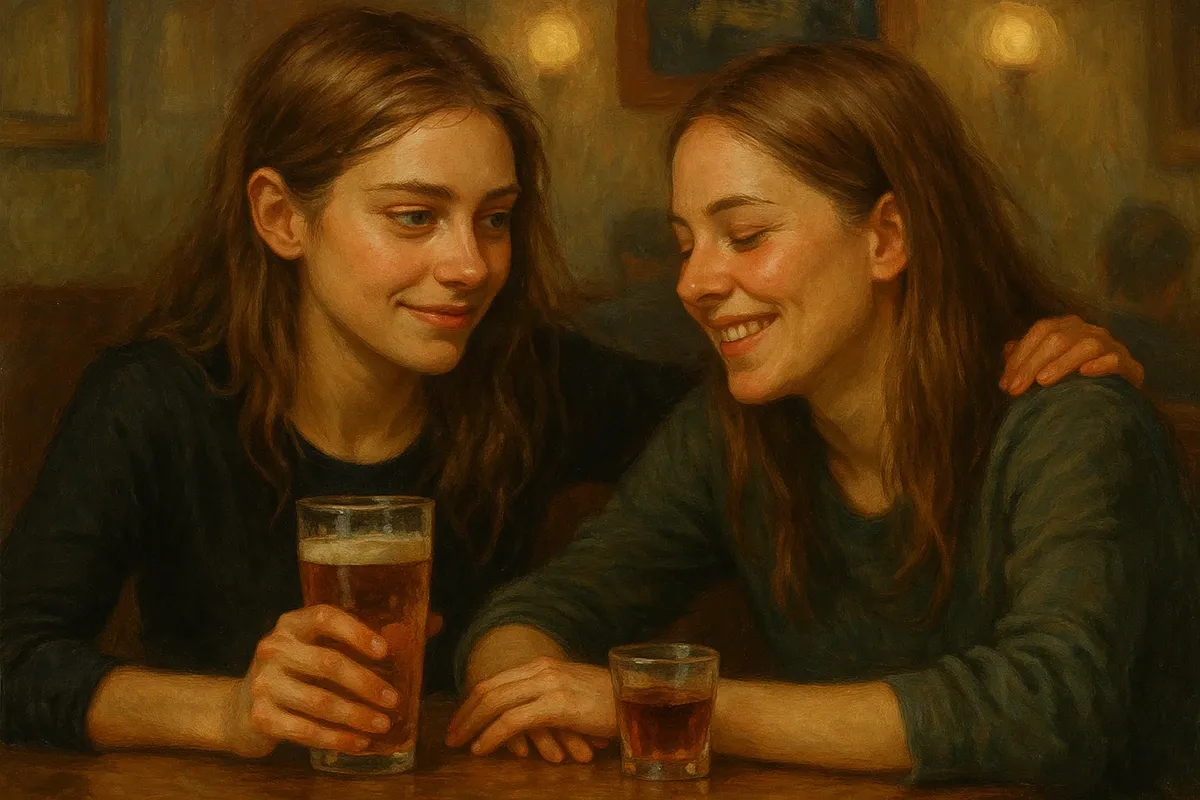 술잔을 나누며 웃는 두 여성 친구