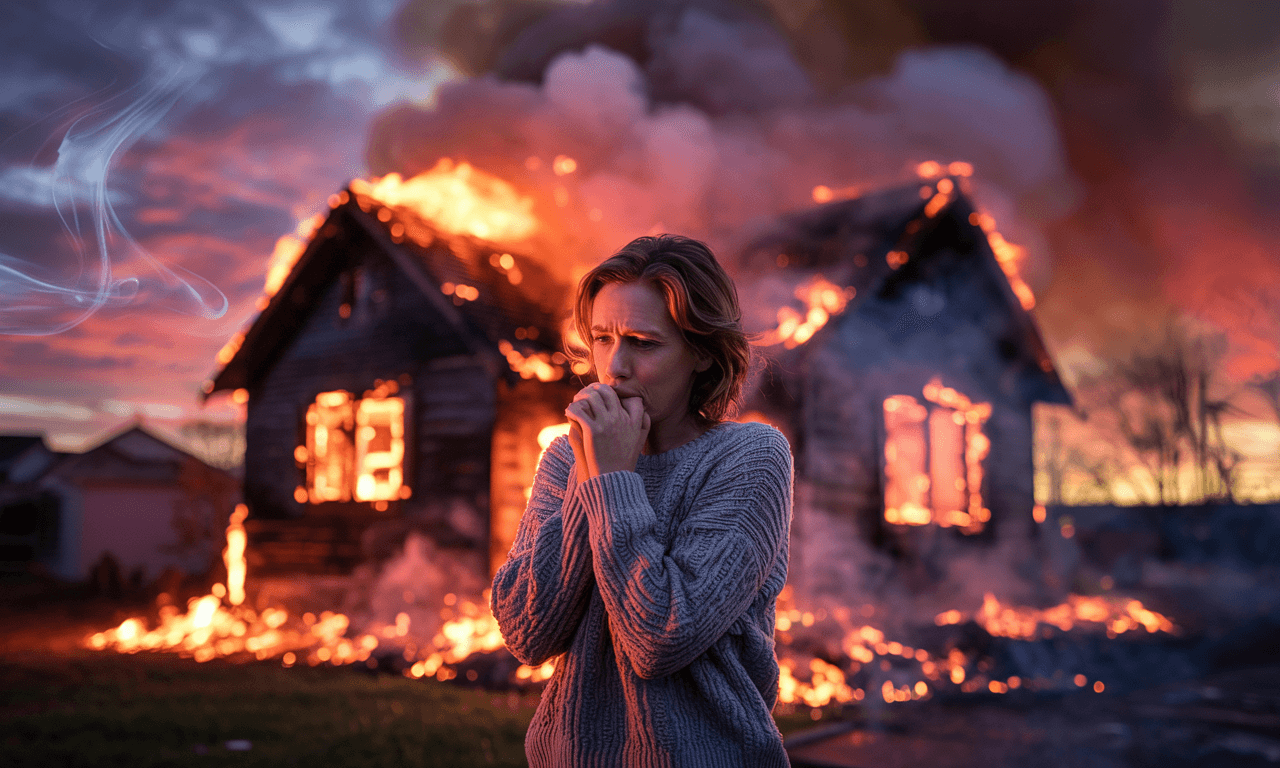 집에 불이 난 사진입니다.