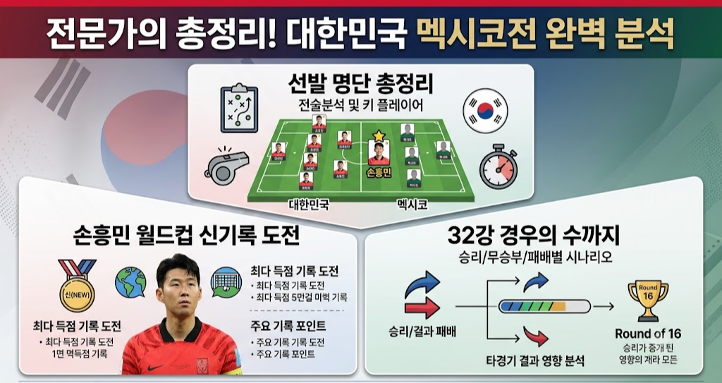 2026 FIFA 월드컵 대한민국 대표팀 손흥민 원톱, 멕시코전 승리하면 32강 확정
