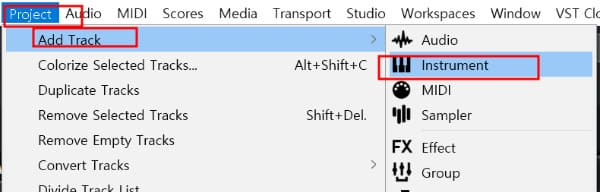 Loading an instrument plug-in (Addictive Drums&#44; Addictive Keys&#44; XO)