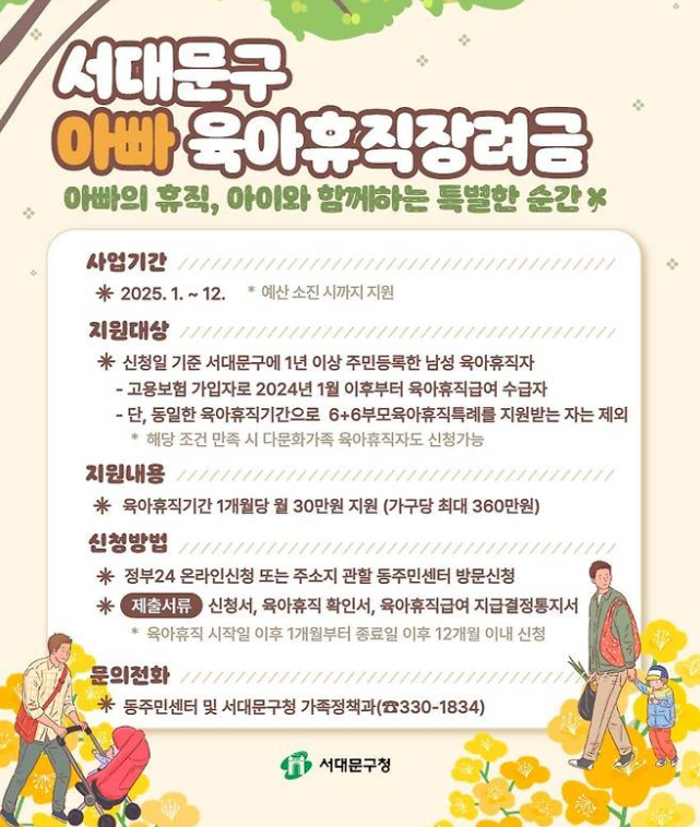 2025 아빠 육아휴직 장려금, 지역별 지원제도 총정리