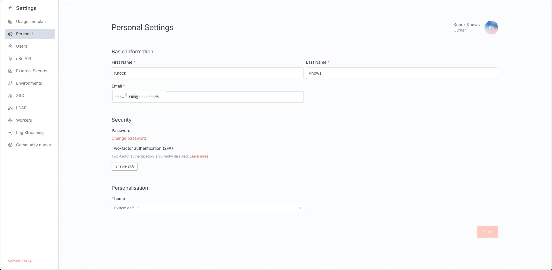 N8N WEB Settings Page