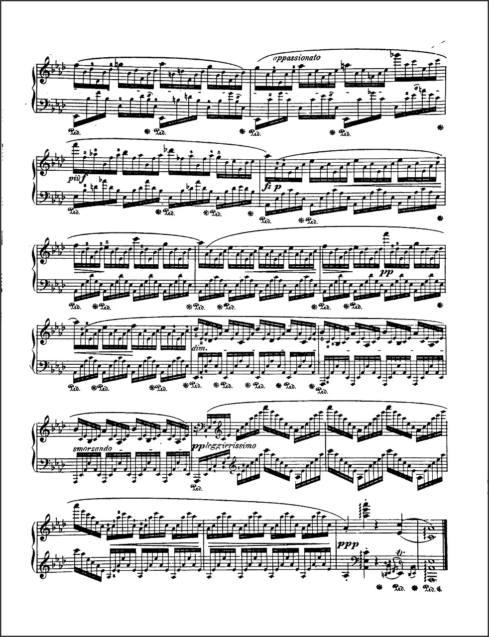 프란츠 리스트의 사랑의 꿈 3번 피아노 악보, 감정적 표현과 고난도의 아르페지오가 돋보이는 페이지