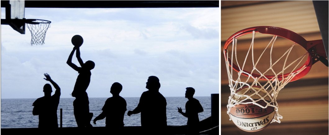 농구 경기 하는 실루엣 사진, 농구 골대 사진