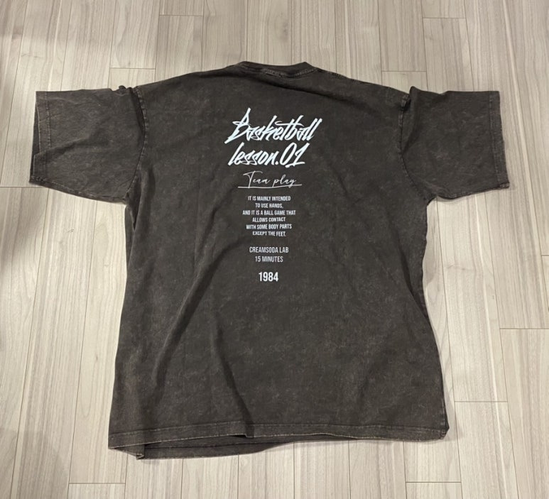 크림소다랩 스톤 워싱 피그먼트 쿼터 블랙 화이트 반팔 티셔츠