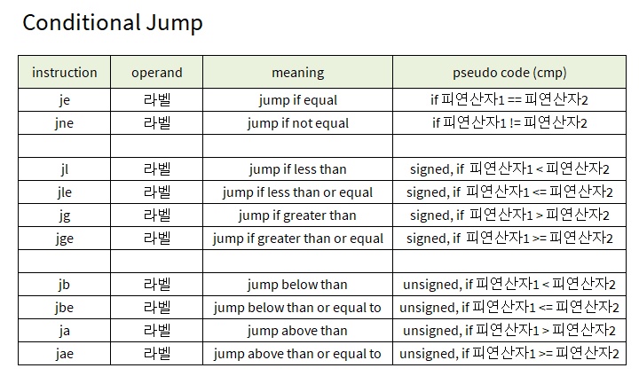 jump 어셈블리어 NASM