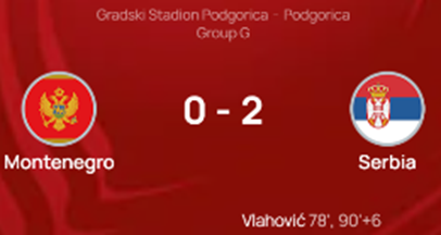 UEFA 유로 2024 예선 경기 결과 몬테네그로 세르비아