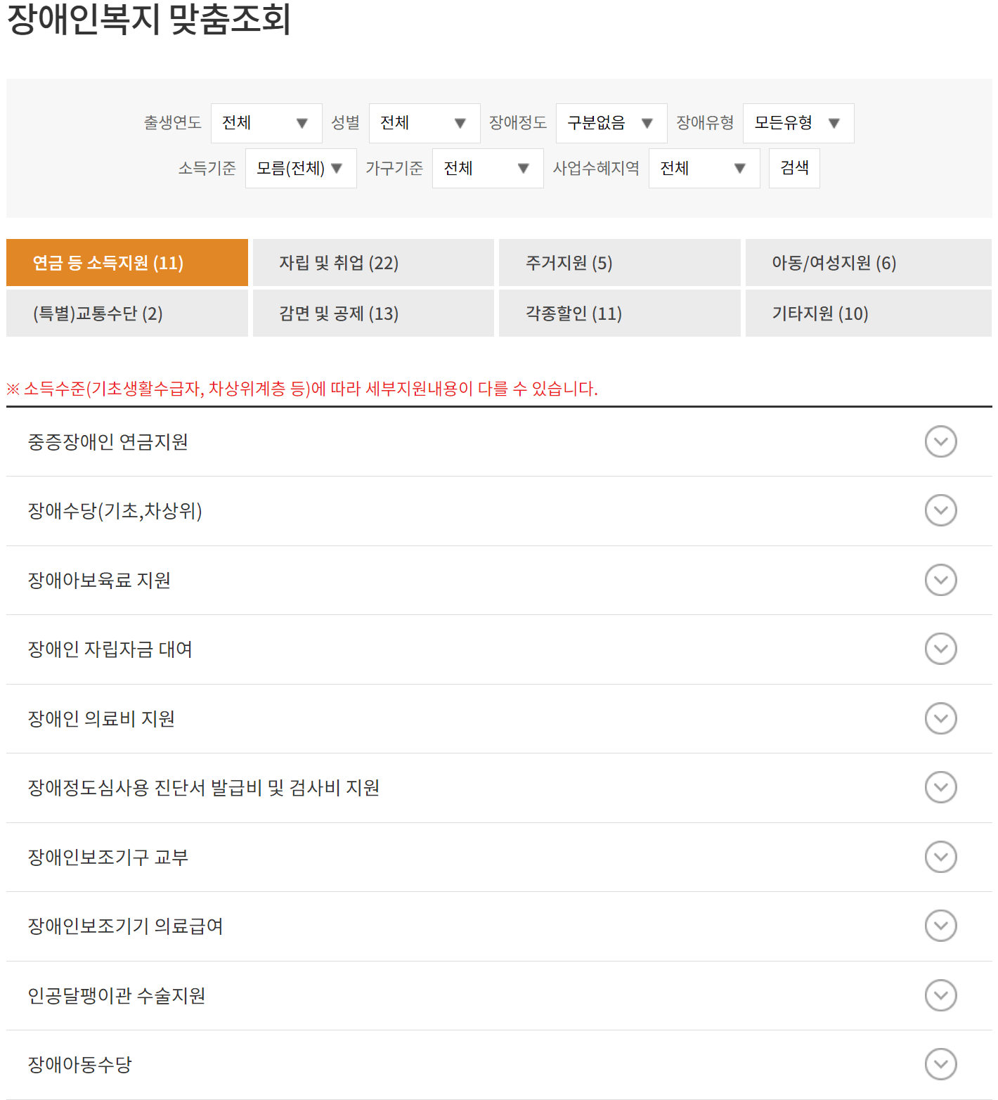 서울시 장애인 복지 맞춤조회