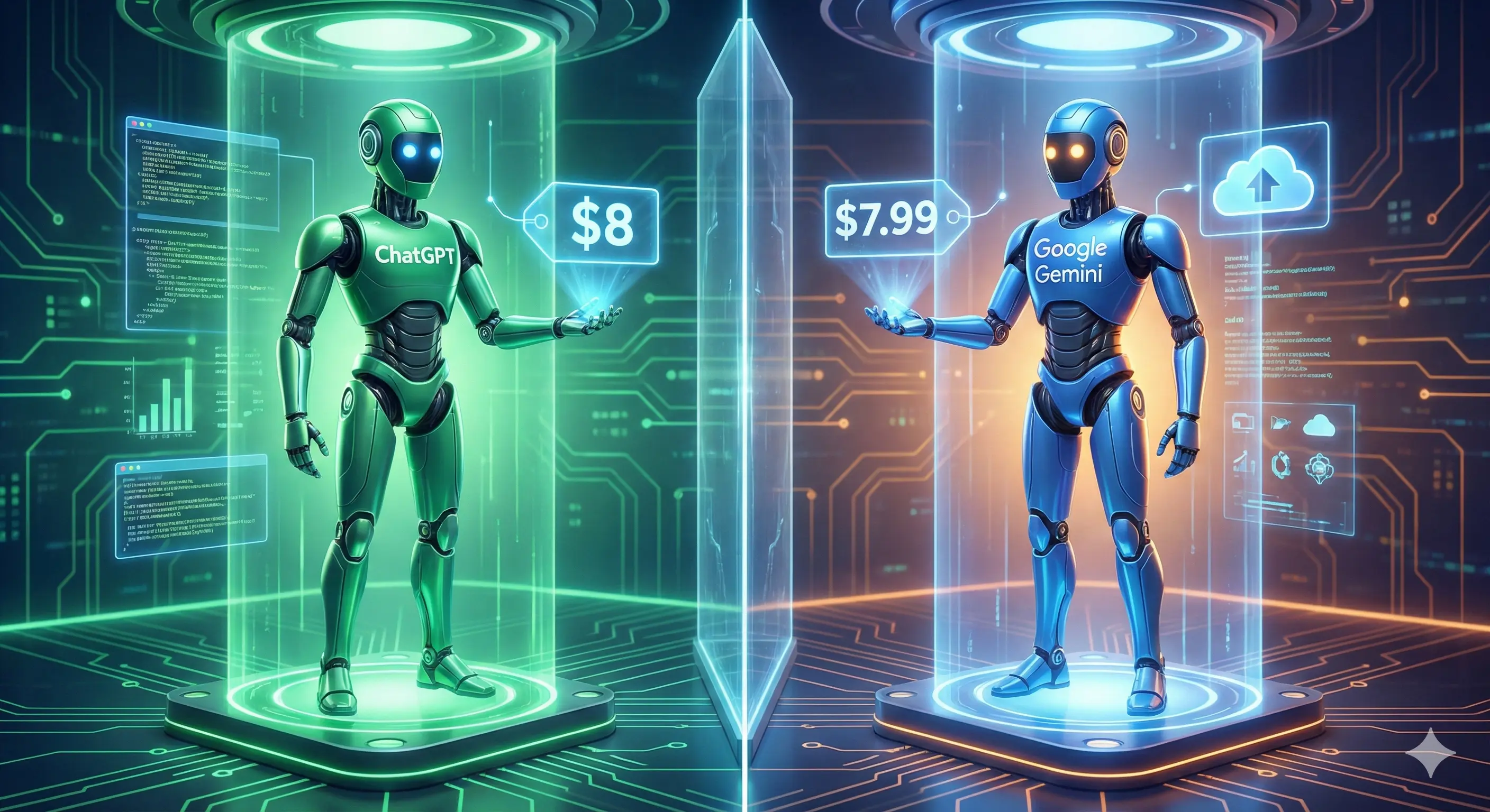 ChatGPT Go와 구글 AI Plus의 가격 및 특징 비교 일러스트