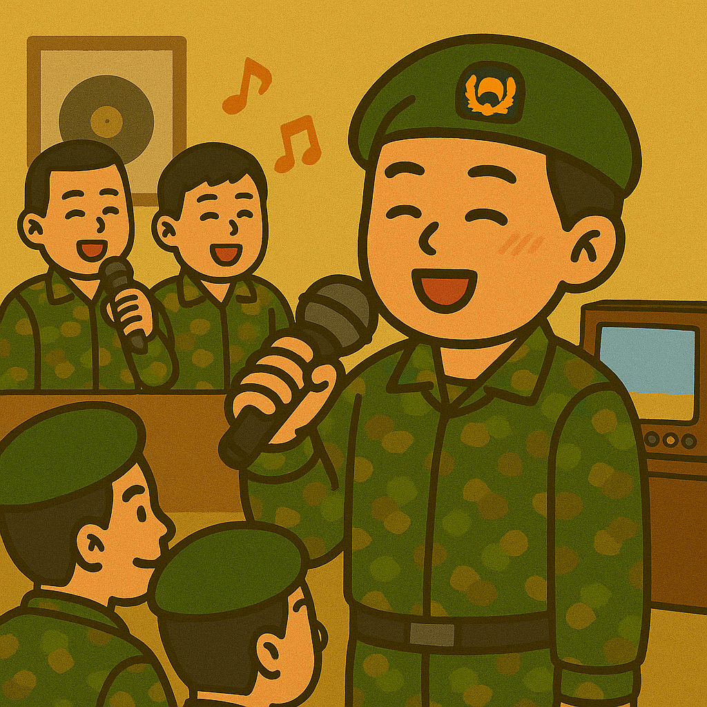 군대에서 노래방을 이용하고 있는 군인들의 모습