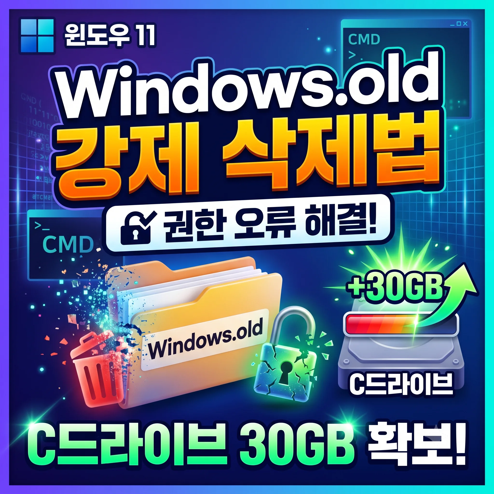 윈도우 11 Windows.old 폴더 강제 삭제 및 C드라이브 30GB 용량 확보 가이드