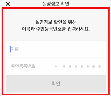 실명정보 확인 메뉴