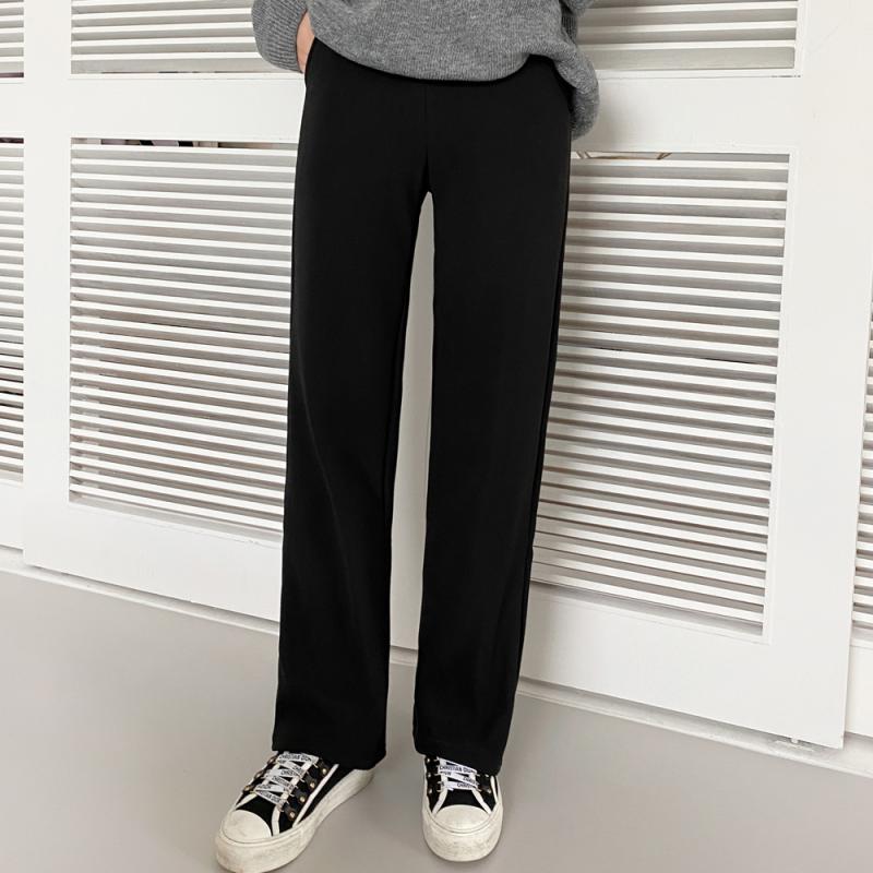 여성 하이웨스트 융털 롱일자컷 밴딩 슬랙스 기모바지