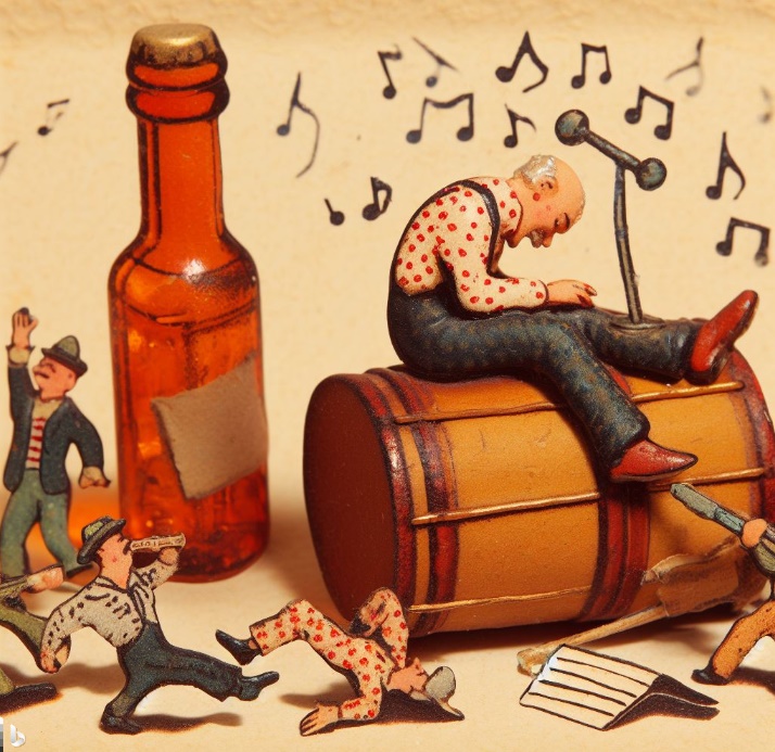 술을 마시고 흥에 겨워하는 모습(made by Bing)