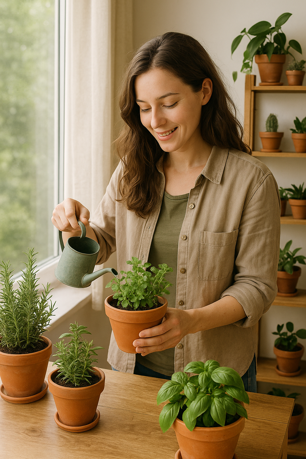 집에서 홈가드닝 하는 사람 사진