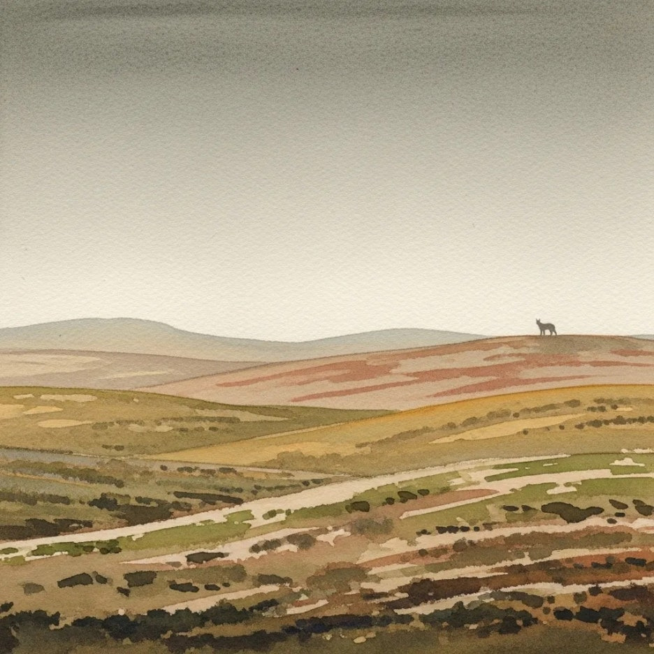 황량한 서식지에서 홀로 서 있는 시라소니 실루엣