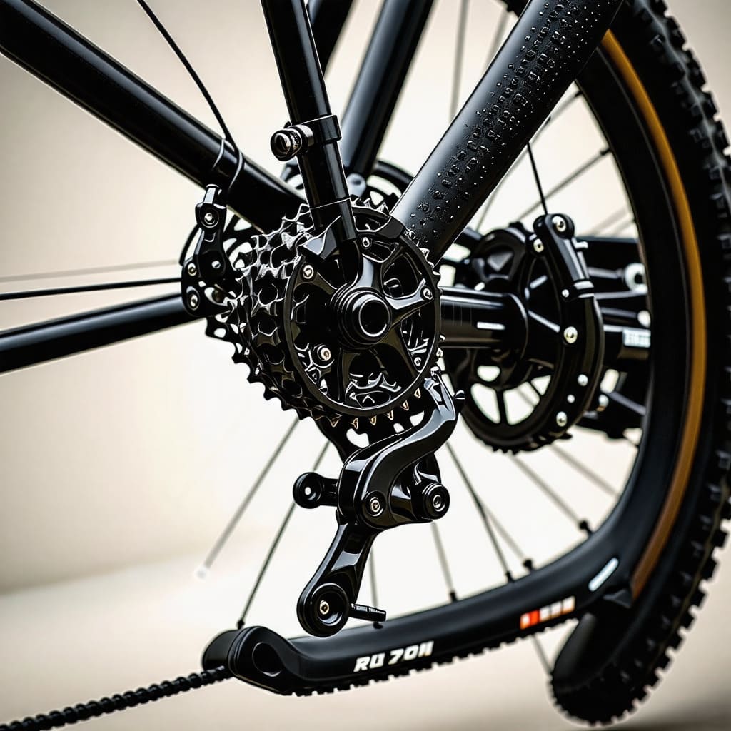 자전거의 다양한 장비와 액세서리를 클로즈업한 사진